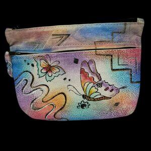 Vintage The Animal Hand Painted Leather Clutch Butterflies